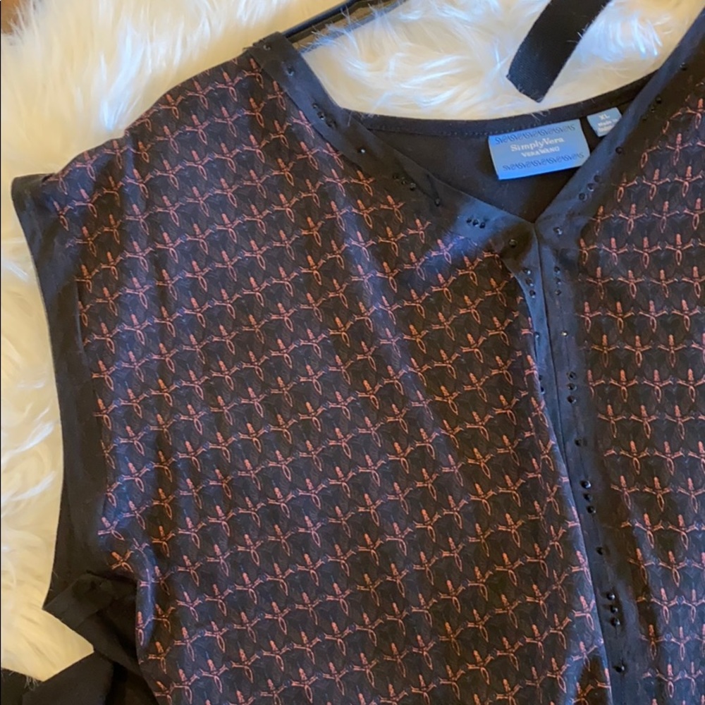 Petal-Print Crepe Front-Solid BackJersey Tunic Top - Picture 5 of 9